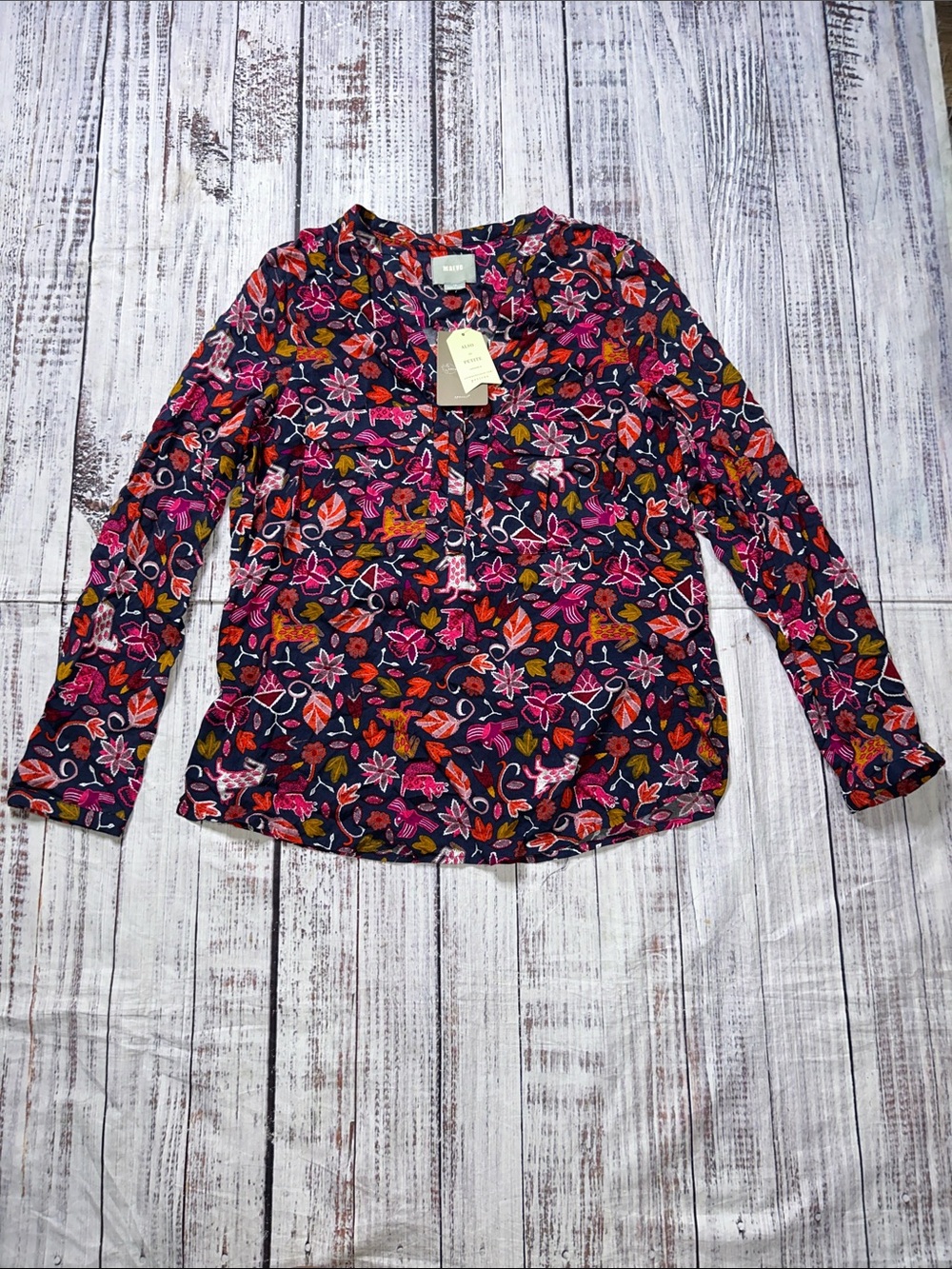Maeve Anthropologie Moonflower Y-Neck Blouse Womens